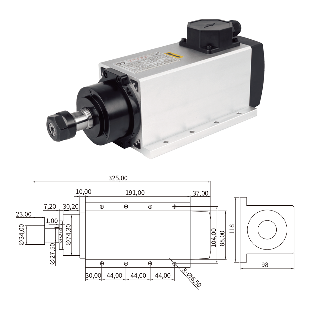 厂家直销 3KW ER20 方型风冷主轴 110V/220V 高性能高精度CNC木工金属雕刻机高转速电机