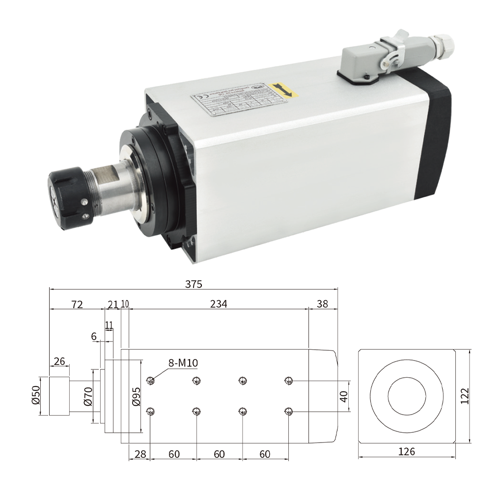 厂家直销 6KW ER32 方型风冷主轴（不带边） 220V/380V 高性能高精度CNC木工金属雕刻机高转速电机