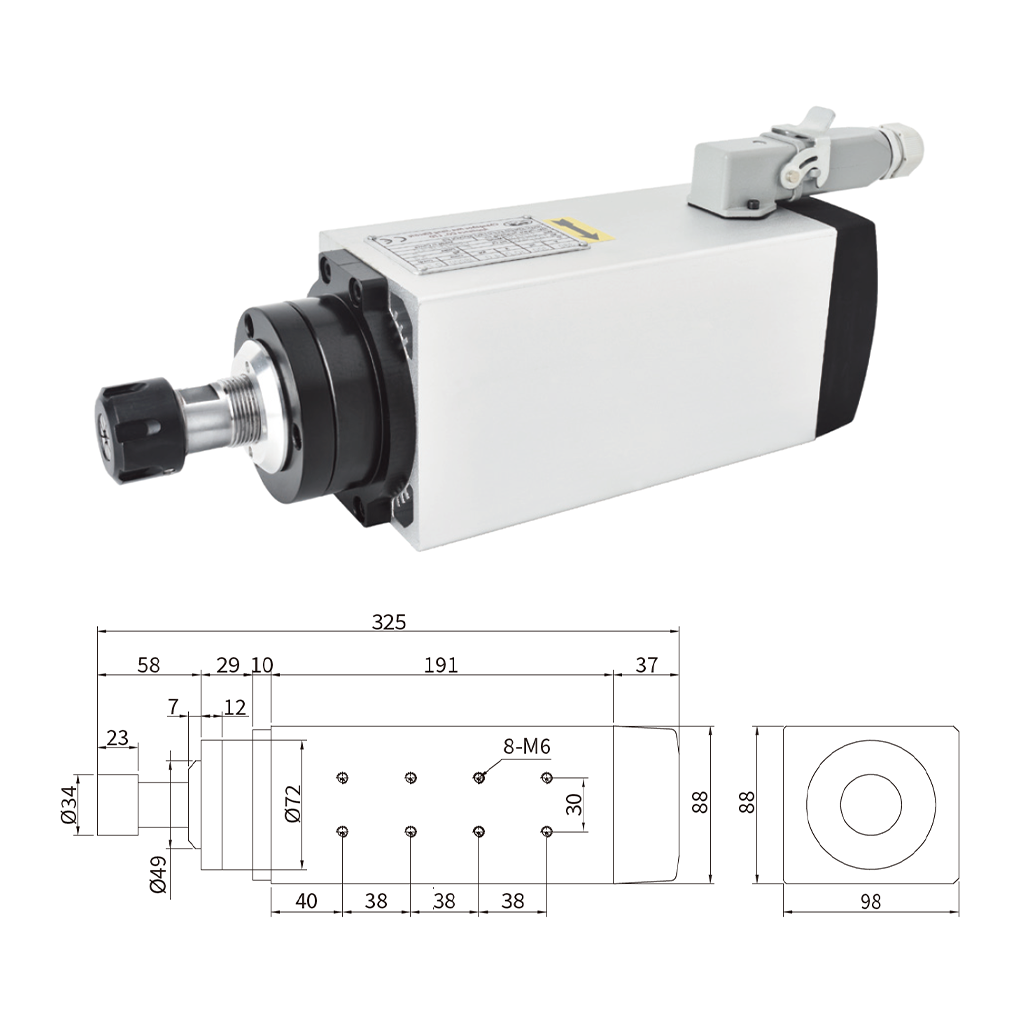 厂家直销 3KW ER20 方型风冷主轴（不带边） 220V/380V 高性能高精度CNC木工金属雕刻机高转速电机