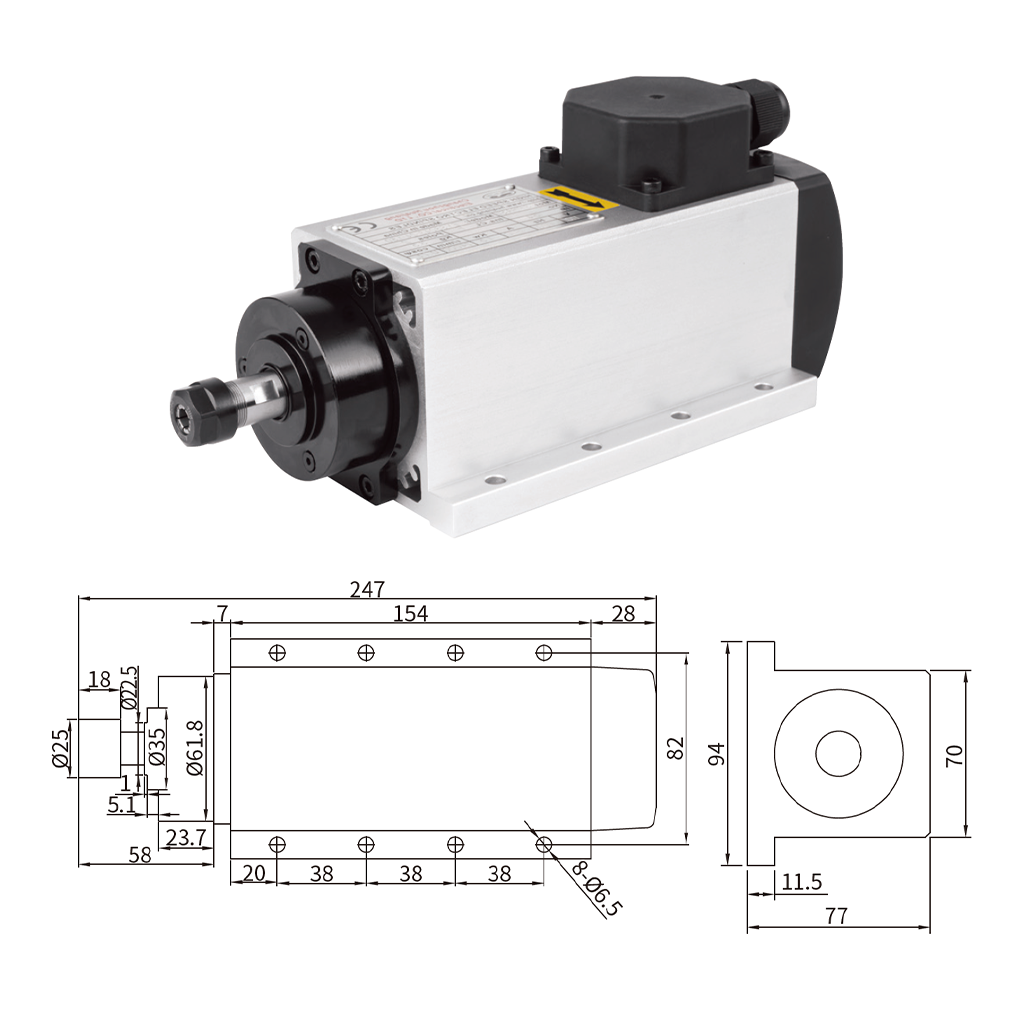 厂家直销 1.5KW ER16 方型风冷主轴 110V/220V 高性能高精度CNC木工金属雕刻机高转速电机