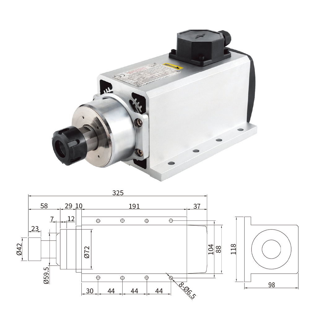 厂家直销 4KW ER25 方型风冷主轴 220V/380V 高性能高精度CNC木工金属雕刻机高转速电机