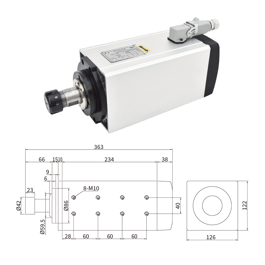 厂家直销 4.5KW ER25 方型风冷主轴（不带边） 220V/380V 高性能高精度CNC木工金属雕刻机高转速电机