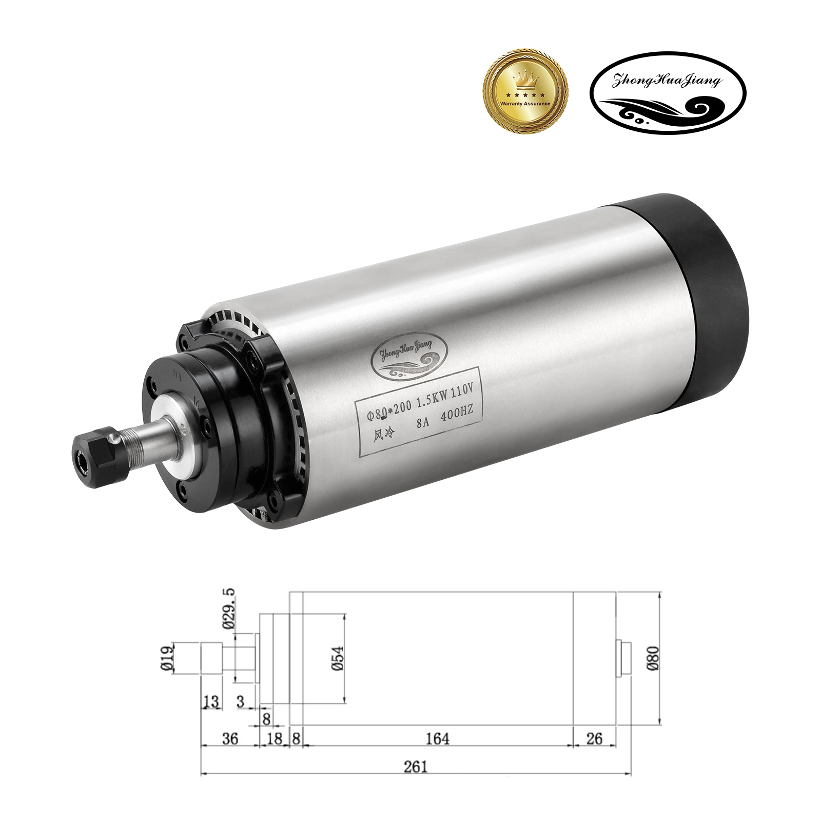 厂家直销 1.5KW ER16 80mm 风冷主轴110V/220V 高性能高精度CNC木工金属雕刻机高转速电机