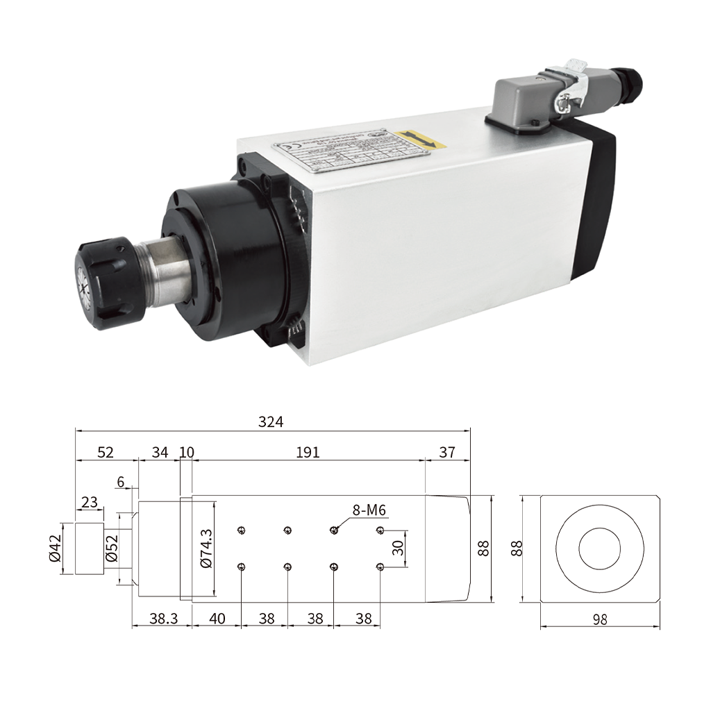 厂家直销 4KW ER25 方型风冷主轴（不带边） 220V/380V 高性能高精度CNC木工金属雕刻机高转速电机