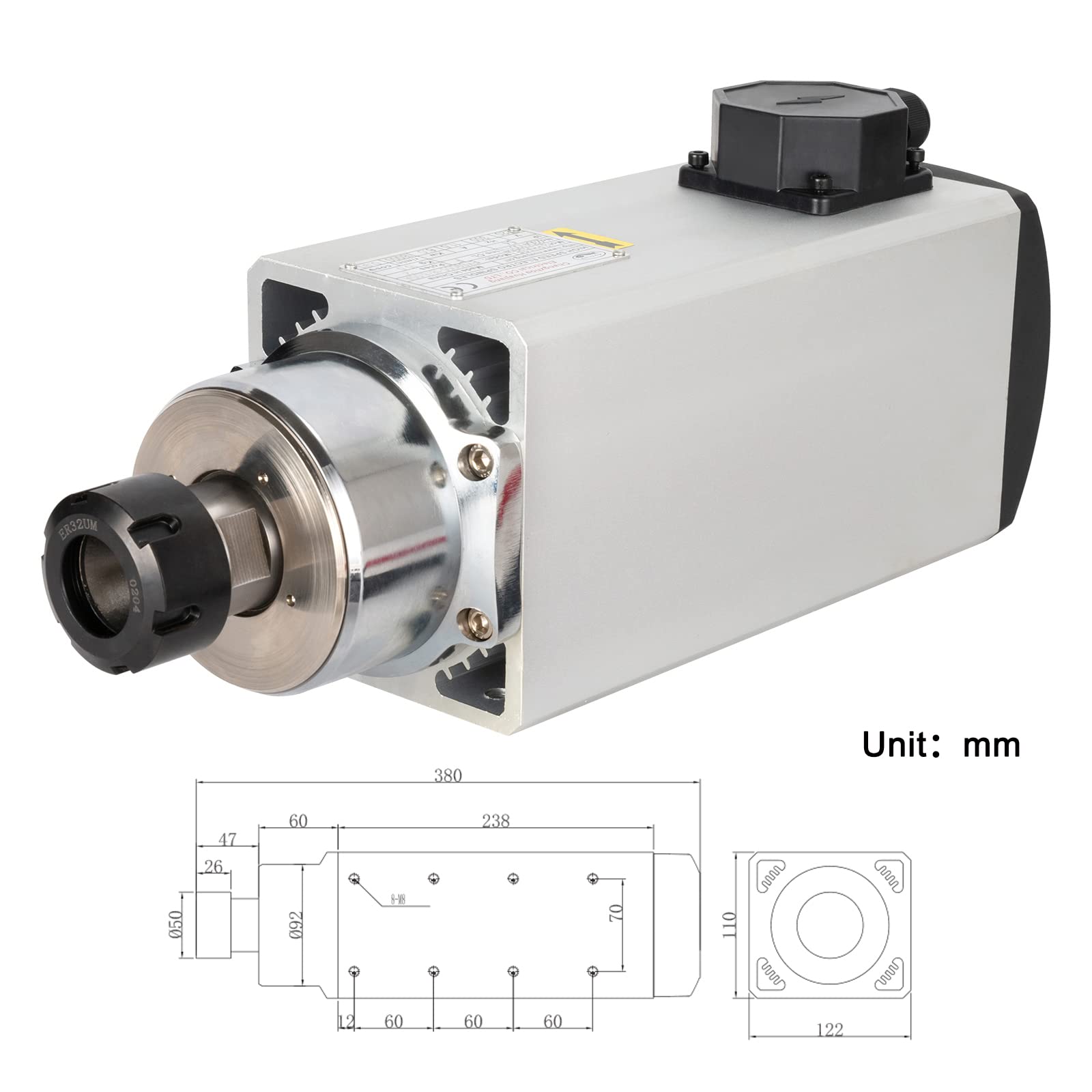 厂家直销 6KW ER32 方型风冷主轴-不带边 220V/380V 高性能高精度CNC木工金属雕刻机高转速电机